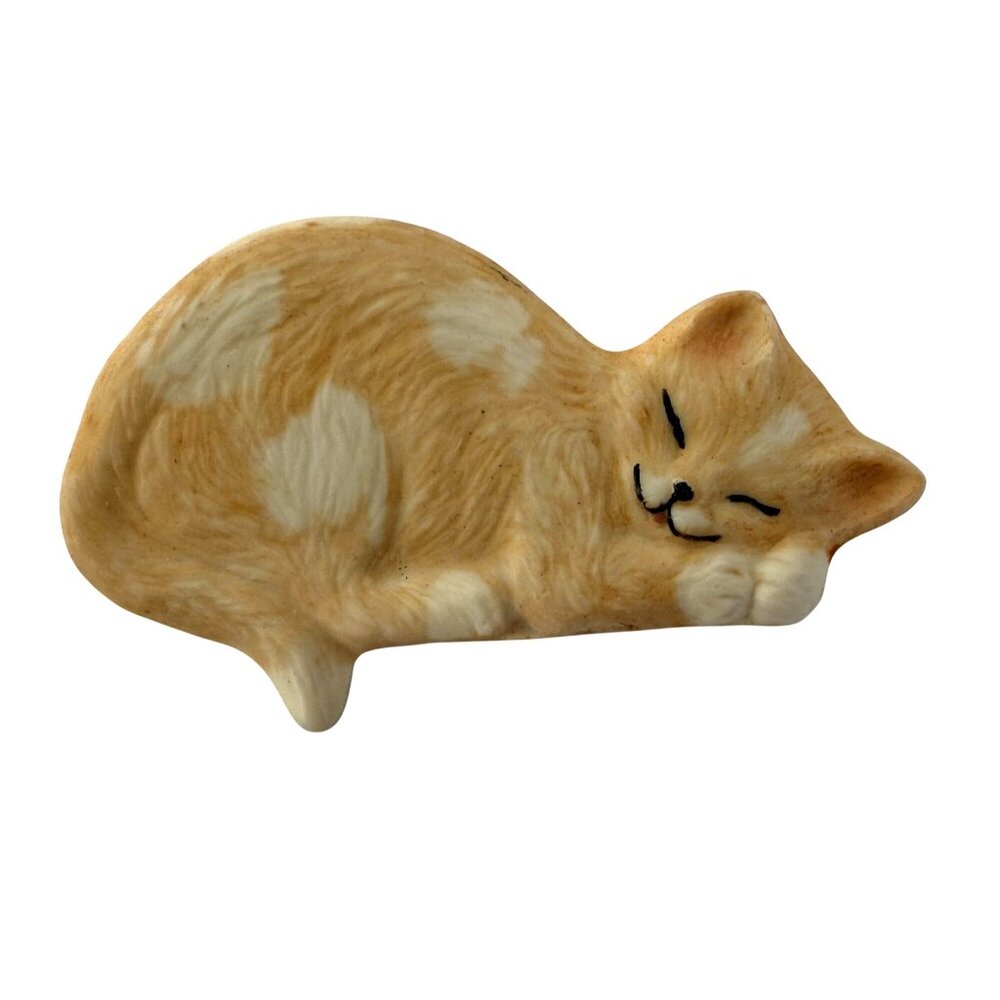 Vintage 80's Bisque Ceramic Orange Tabby Cat Kitty Brooch Hand Painted Signed